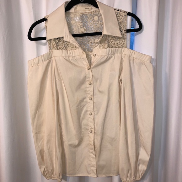 Collared offtheshoulder lace LS button up - Picture 1 of 8